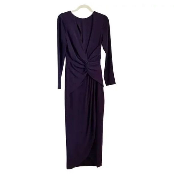 NWT Dress the Population Naomi Long Sleeve Twist Crepe Gown Sz XXS Boysenberry - Picture 4 of 15